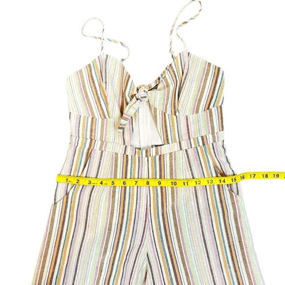 6 Shore Road Linen Jumpsuit Womens Size S Stripe Cutout Bandeau Boho Vacation - Picture 7 of 12